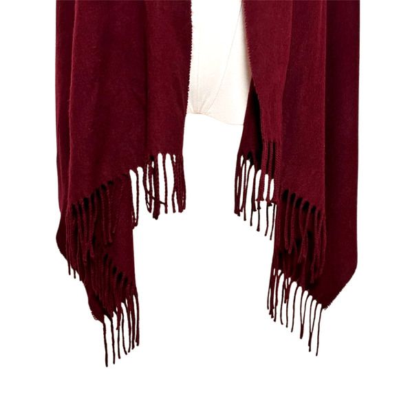 Burgundy 100% Lambswool Italian Lama Laine Scarf Fringe - Picture 3 of 6